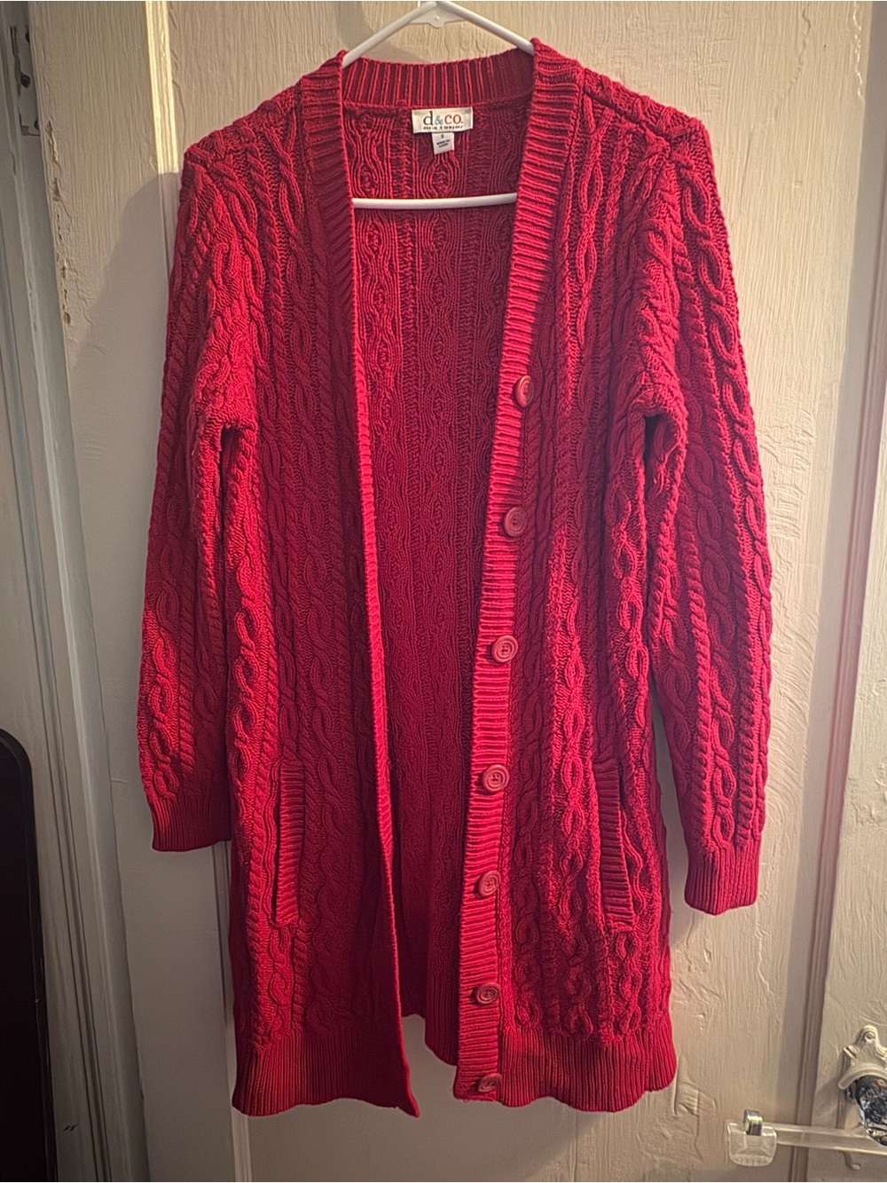Denim&Co: Women’s Red Cable-Knit Button-Front Cardigan